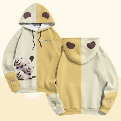 Modakawa Pullover-Hoodie mit lustigem Bibermotiv - Yellow - 6XL - image 2