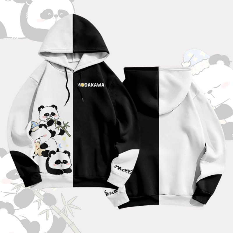 Panda Bamboo Graphic Modakawa Pullover Hoodie - Black - 6XL - image 1