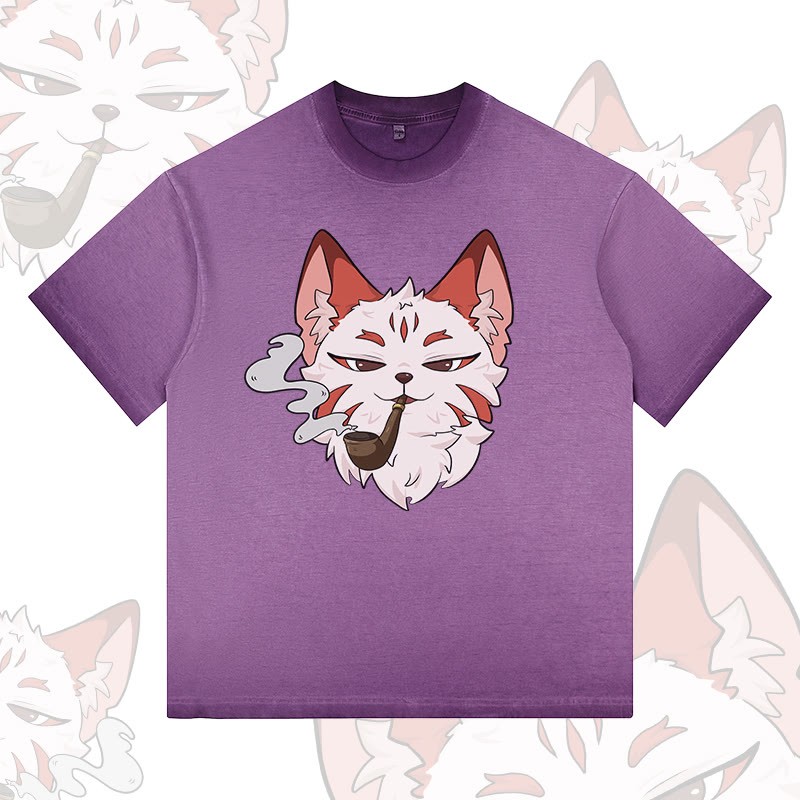 Pipe Fox Graphic Modakawa 100% Cotton Gradient Washed T-Shirt - Purple - 5XL - image 1