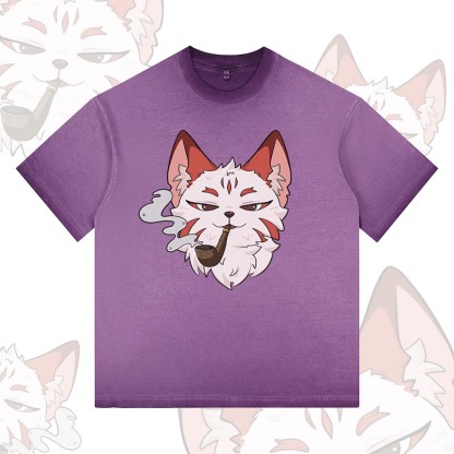 Pipe Fox Graphic Modakawa 100% Cotton Gradient Washed T-Shirt - Purple - 5XL - image 1