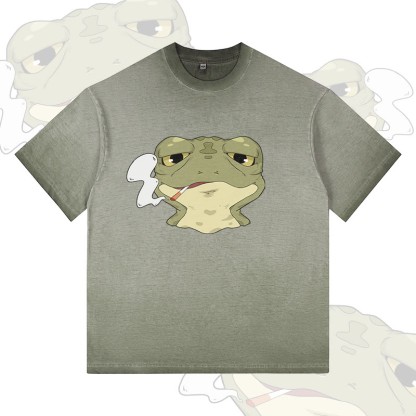 Modakawa T-Shirt mit Rauchfrosch-Motiv, 100 % Baumwolle, Farbverlauf, gewaschen - Olive Green - 5XL - image 2