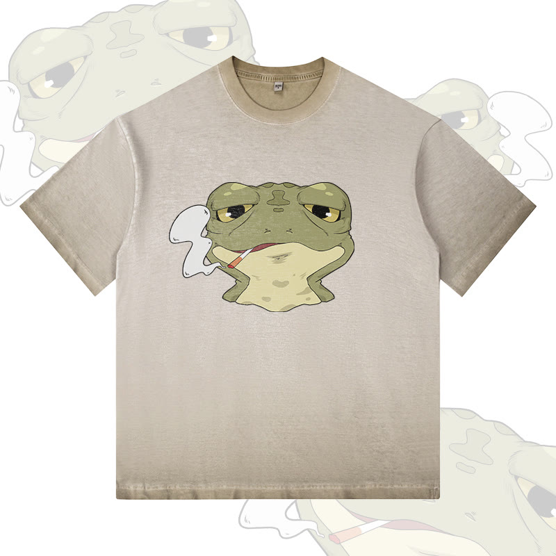 Modakawa T-Shirt mit Rauchfrosch-Motiv, 100 % Baumwolle, Farbverlauf, gewaschen - Khaki - 5XL - image 1