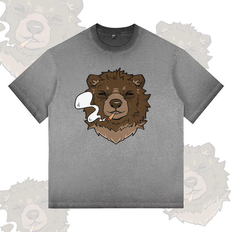 Modakawa T-Shirt mit Raucherbär-Motiv, 100 % Baumwolle, Farbverlauf, gewaschen - Grey - 5XL - image 2