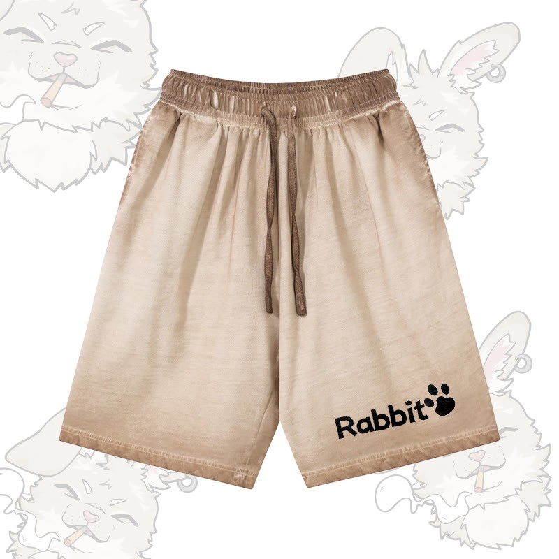 Modakawa Shorts aus 100 % Baumwolle mit Hasenmotiv, Vintage-Waschung und Used-Look - Khaki - 5XL - image 2
