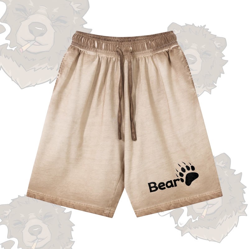 Modakawa Shorts mit Bärenmotiv, 100 % Baumwolle, Farbverlauf, Vintage-Waschung, Used-Look - Khaki - 5XL - image 2