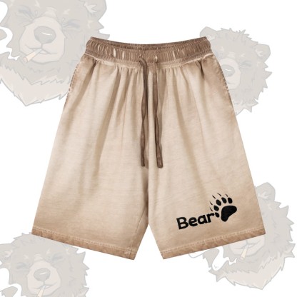 Modakawa Shorts mit Bärenmotiv, 100 % Baumwolle, Farbverlauf, Vintage-Waschung, Used-Look - Khaki - 5XL - image 2