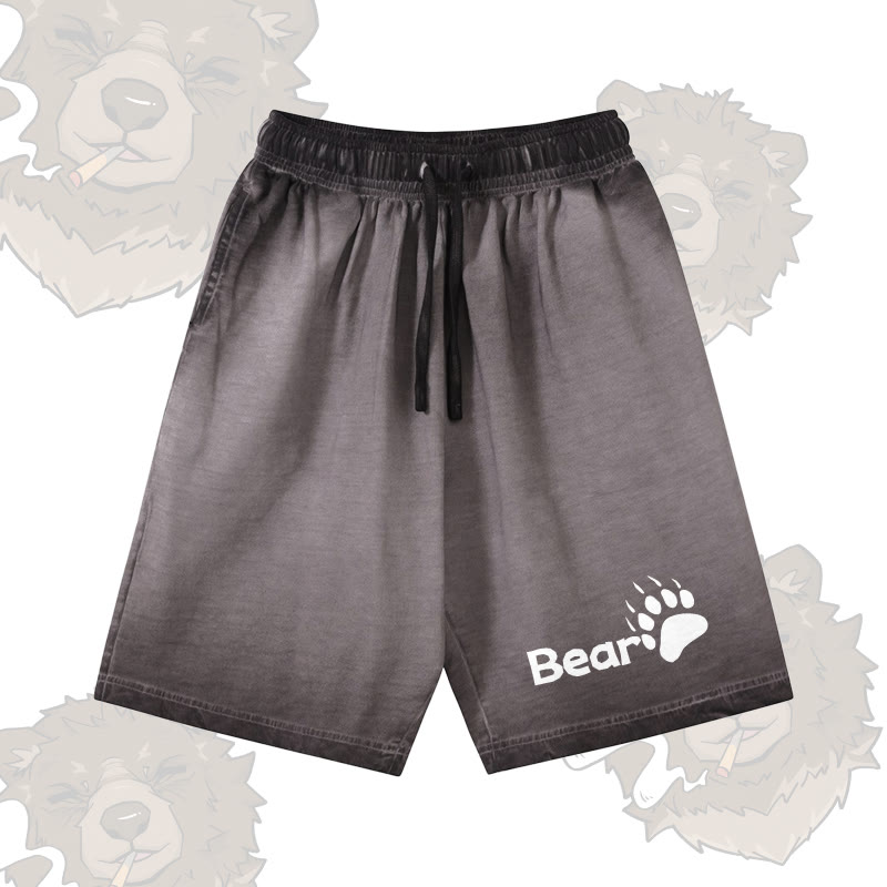 Modakawa Shorts mit Bärenmotiv, 100 % Baumwolle, Farbverlauf, Vintage-Waschung, Used-Look - Grey - 5XL - image 1