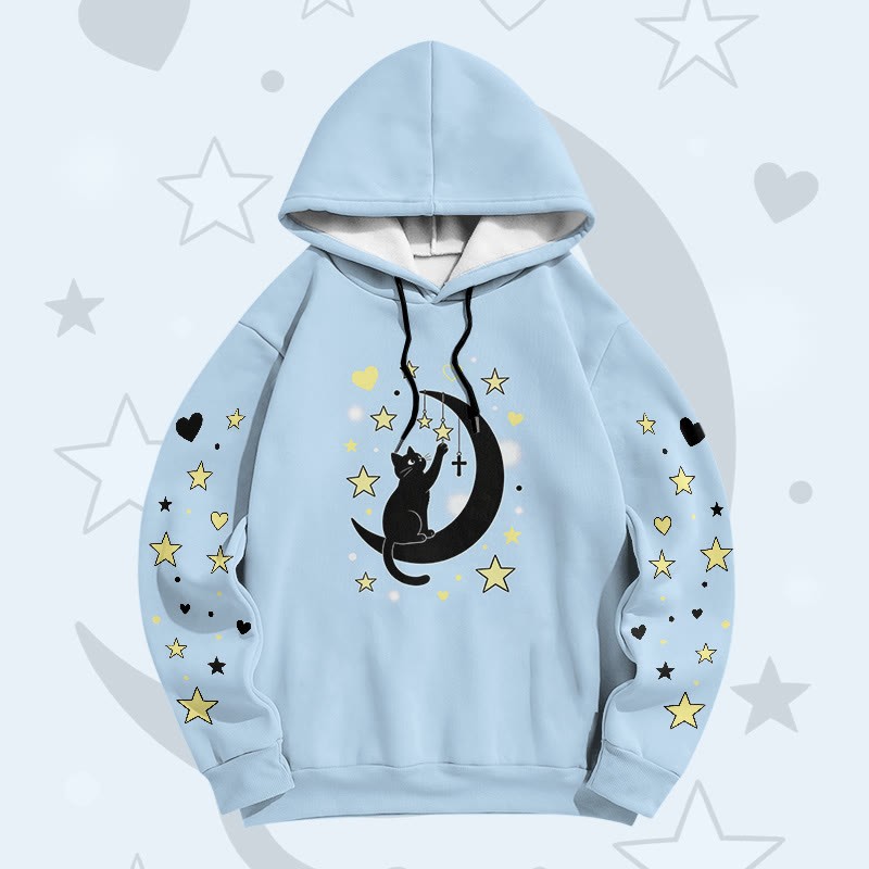 Modakawa Pullover-Hoodie mit Mondkatzen-Motiv - Blue - 6XL - image 3