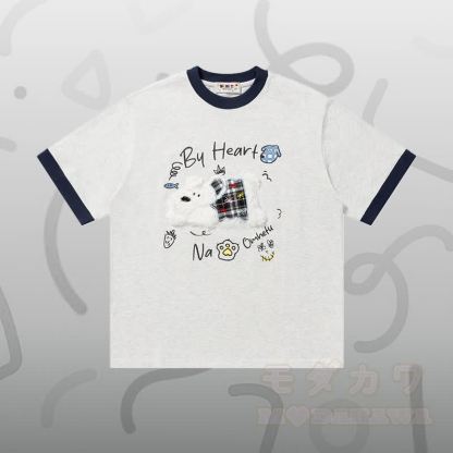 T-Shirt aus Baumwolle mit Welpenstickerei (Chenille), Sternen-Jeanshose, Modakawa-Partnerlook - Graues T-Shirt - XL - image 3