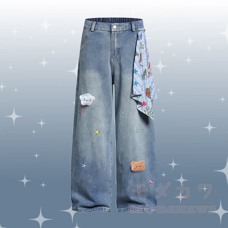 Polo-Shirt mit Welpenmotiv, Sternen-Jeans, Modakawa-Partnerlook - Blaue Hose - XL - image 5