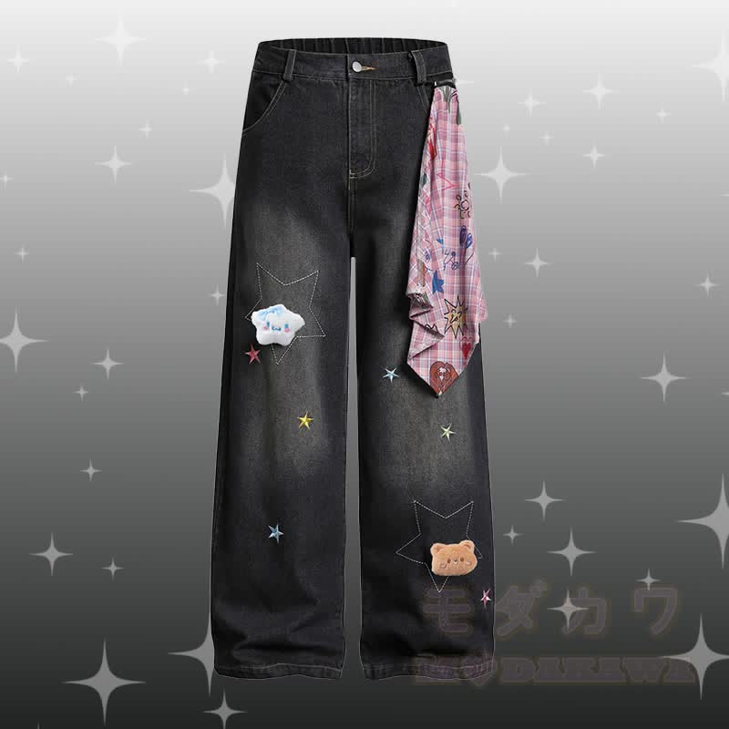 Polo-Shirt mit Welpenmotiv, Sternen-Jeans, Modakawa-Partnerlook - Schwarze Hose - XL - image 4