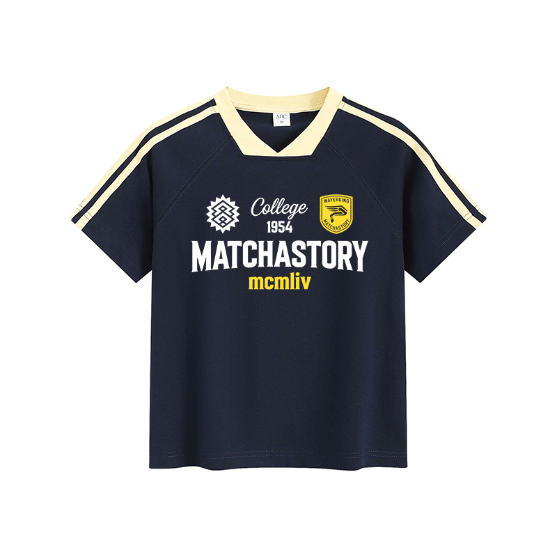 MATCHASTORY Graphic Modakawa Vintage Stripe V-Neck T-Shirt - Purplish Blue - L - image 1