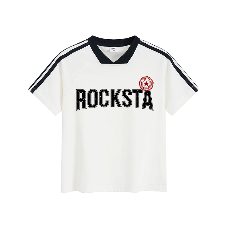 ROCKSTA Graphic Modakawa Vintage Stripe V-Neck T-Shirt - White - L - image 1
