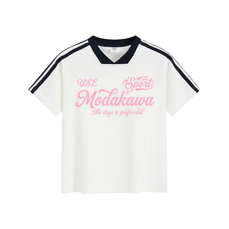 USE SPORT Graphic Modakawa Vintage Stripe V-Neck T-Shirt - White - L - image 2