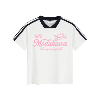 USE SPORT Graphic Modakawa Vintage Stripe V-Neck T-Shirt - White - L - image 2
