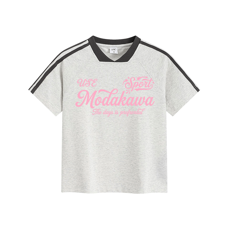 USE SPORT Graphic Modakawa Vintage Stripe V-Neck T-Shirt - Light Gray - L - image 1