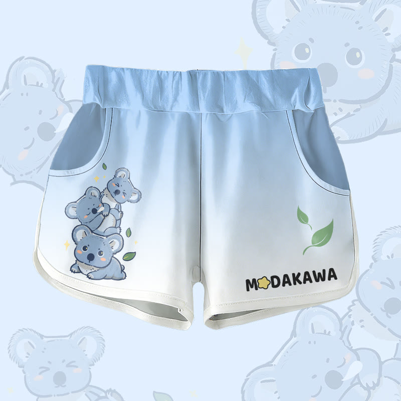 Modakawa Gradient Shorts mit Koala-Blatt-Grafik - Blue & White - 5XL - image 1