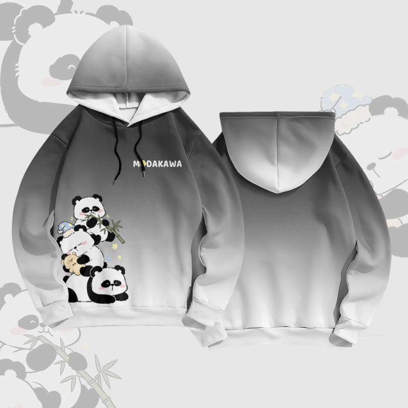 Panda Graphic Modakawa Gradient Pullover Hoodie - Black - 6XL - image 1
