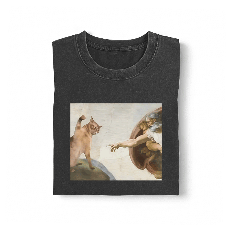 Modakawa Unisex Vintage Washed T-Shirt mit lustigem Katzenmotiv - image 1