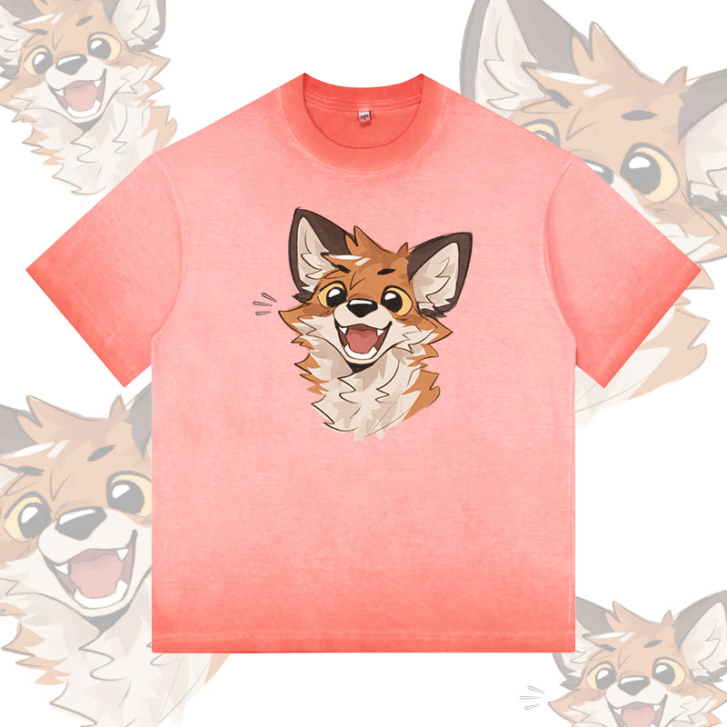 MODAKAWA X atka Cheerful Fox Graphic 100% Cotton Gradient Washed T-Shirt - Orange - 5XL - image 1