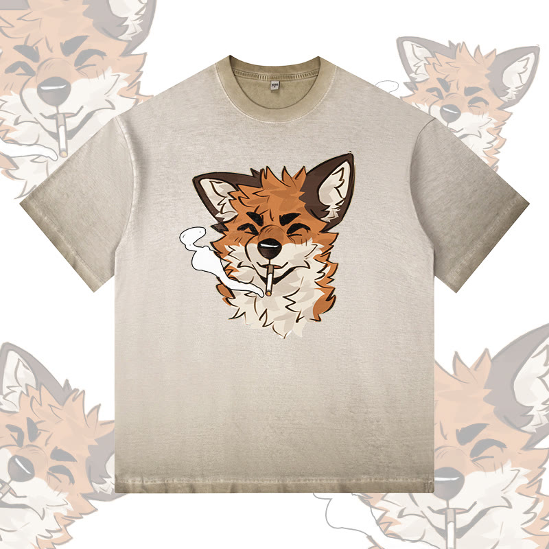 MODAKAWA X atka Fox Wants Meat Grafik-T-Shirt aus 100 % Baumwolle mit Farbverlauf - Khaki - 5XL - image 1