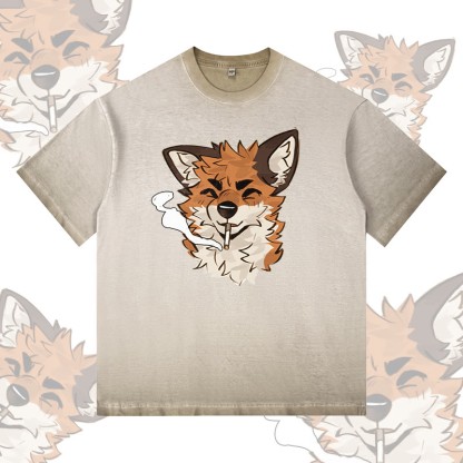 MODAKAWA X atka Fox Wants Meat Grafik-T-Shirt aus 100 % Baumwolle mit Farbverlauf - Khaki - 5XL - image 1