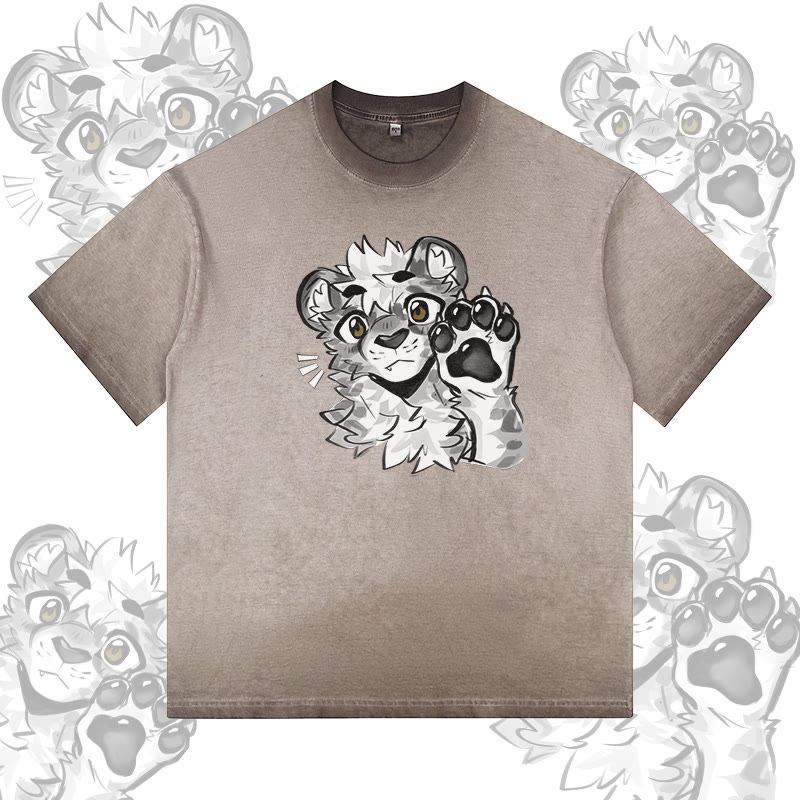 MODAKAWA X atka Fox Smoking Graphic 100% Cotton Gradient Washed T-Shirt - Brown - 5XL - image 1