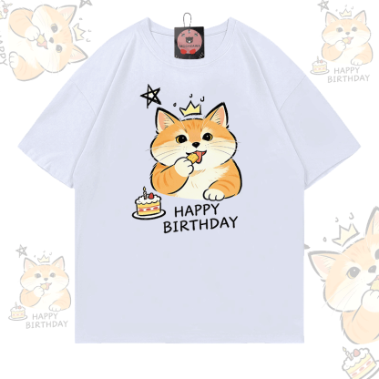 HAPPY zum Geburtstag! Modakawa T-Shirt aus 100 % Baumwolle mit Katzenmotiv. - White - 5XL - image 4