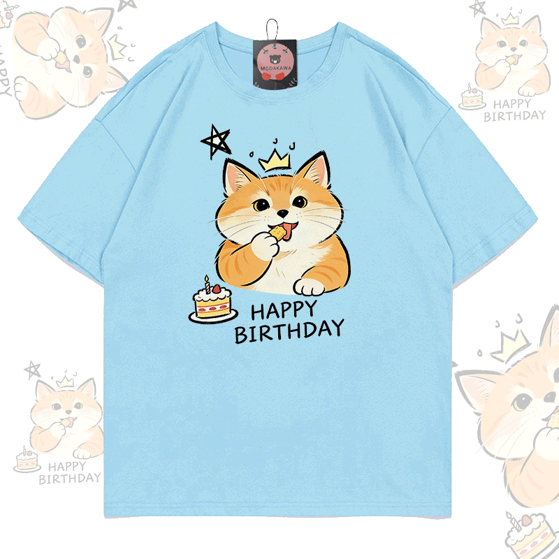 HAPPY zum Geburtstag! Modakawa T-Shirt aus 100 % Baumwolle mit Katzenmotiv. - Sky Blue - 5XL - image 3