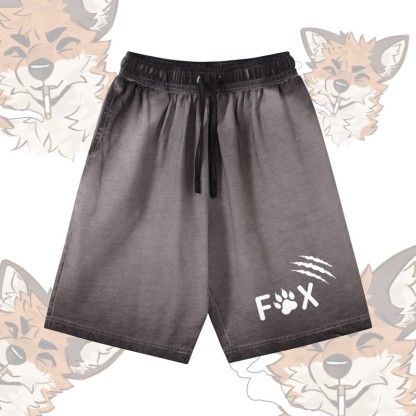 Modakawa Shorts aus 100 % Baumwolle mit Fuchspfoten-Motiv, Vintage-Waschung und Used-Look - Grey - 5XL - image 1