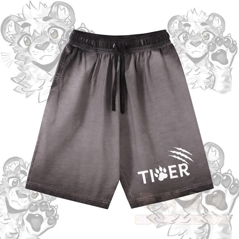 Modakawa Shorts aus 100 % Baumwolle mit Tigerpfoten-Motiv, Vintage-Waschung und Used-Look - Grau - 5XL - image 2