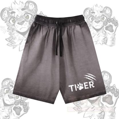 Modakawa Shorts aus 100 % Baumwolle mit Tigerpfoten-Motiv, Vintage-Waschung und Used-Look - Grau - 5XL - image 2