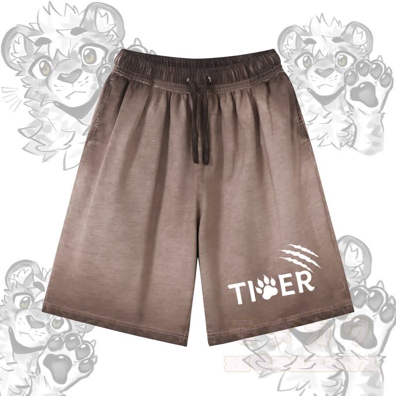 Modakawa Shorts aus 100 % Baumwolle mit Tigerpfoten-Motiv, Vintage-Waschung und Used-Look - Braun - 5XL - image 1