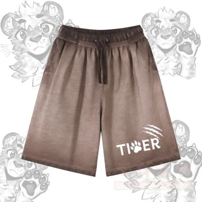 Modakawa Shorts aus 100 % Baumwolle mit Tigerpfoten-Motiv, Vintage-Waschung und Used-Look - Braun - 5XL - image 1