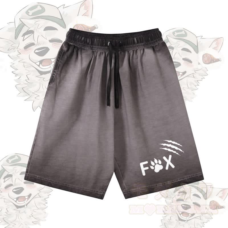 Modakawa Shorts aus 100 % Baumwolle mit Fuchspfoten-Motiv, Vintage-Waschung und Used-Look - Grau - 5XL - image 2