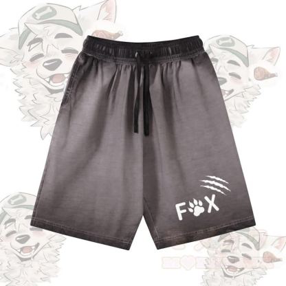 Modakawa Shorts aus 100 % Baumwolle mit Fuchspfoten-Motiv, Vintage-Waschung und Used-Look - Grau - 5XL - image 2