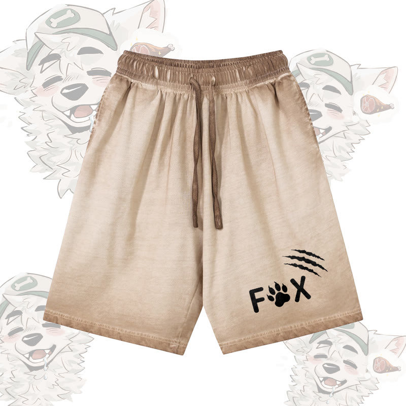 Modakawa Shorts aus 100 % Baumwolle mit Fuchspfoten-Motiv, Vintage-Waschung und Used-Look - Khaki - 5XL - image 1