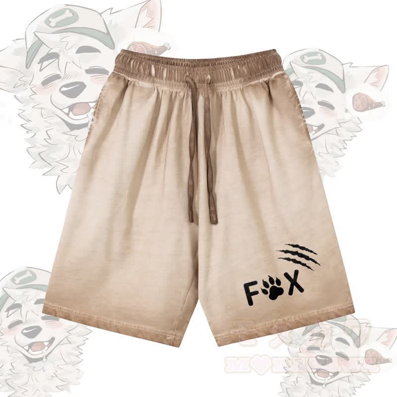 Modakawa Shorts aus 100 % Baumwolle mit Fuchspfoten-Motiv, Vintage-Waschung und Used-Look - Khaki - 5XL - image 1