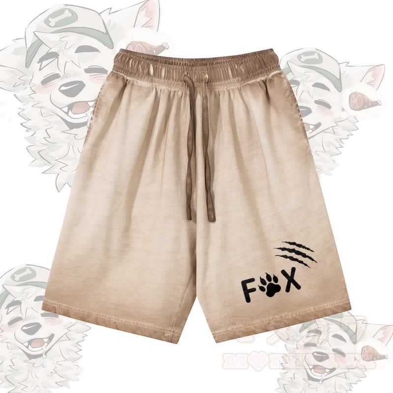 Modakawa Shorts aus 100 % Baumwolle mit Fuchspfoten-Motiv, Vintage-Waschung und Used-Look - Khaki - 5XL - image 1