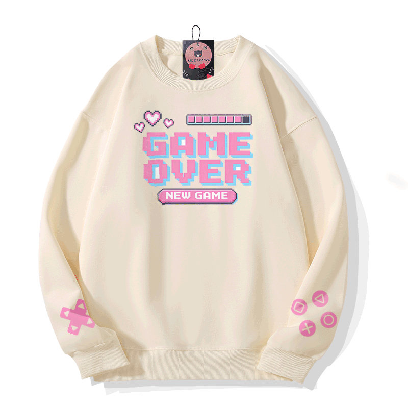 GAME OVER Grafik Modakawa Sweatshirt - Beige - 5XL - image 1