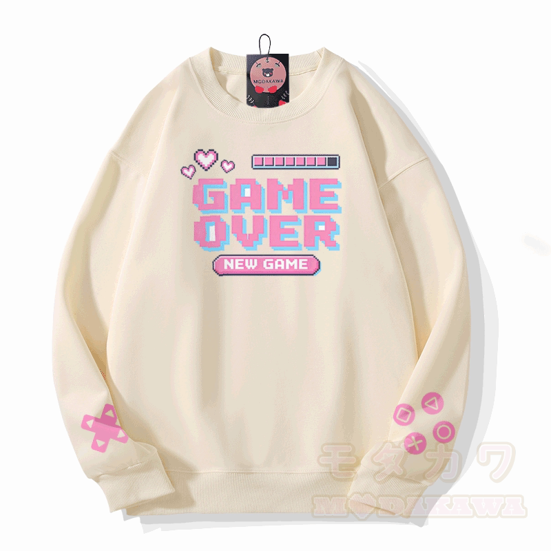 GAME OVER Grafik Modakawa Sweatshirt - Beige - 5XL - image 1