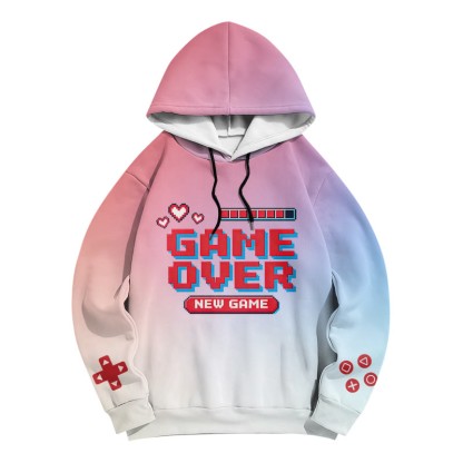 GAME OVER Arcade Graphic Modakawa Pullover Hoodie - Pink & Blue - 6XL - image 2