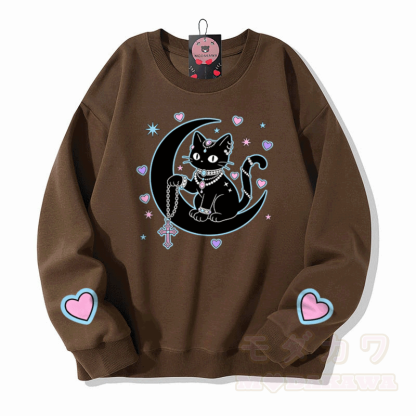 Modakawa Sweatshirt mit Astrologie-Motiv und schwarzer Katze - Braun - 5XL - image 5