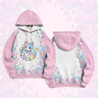 Modakawa Pullover-Hoodie mit maximalistischem Regenbogenkatzen-Modakawa Farben -Design - Pink - 6XL - image 1