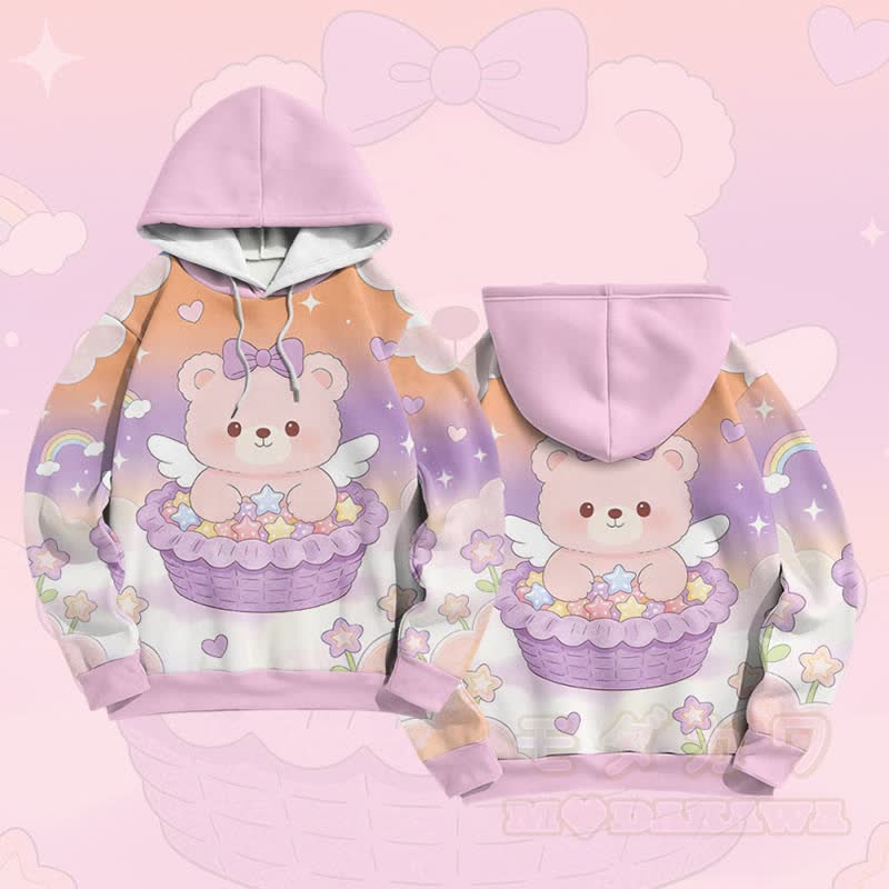 Modakawa Farben Block Pullover Hoodie mit Cake Bear Grafik - Rosa - 6XL - image 3