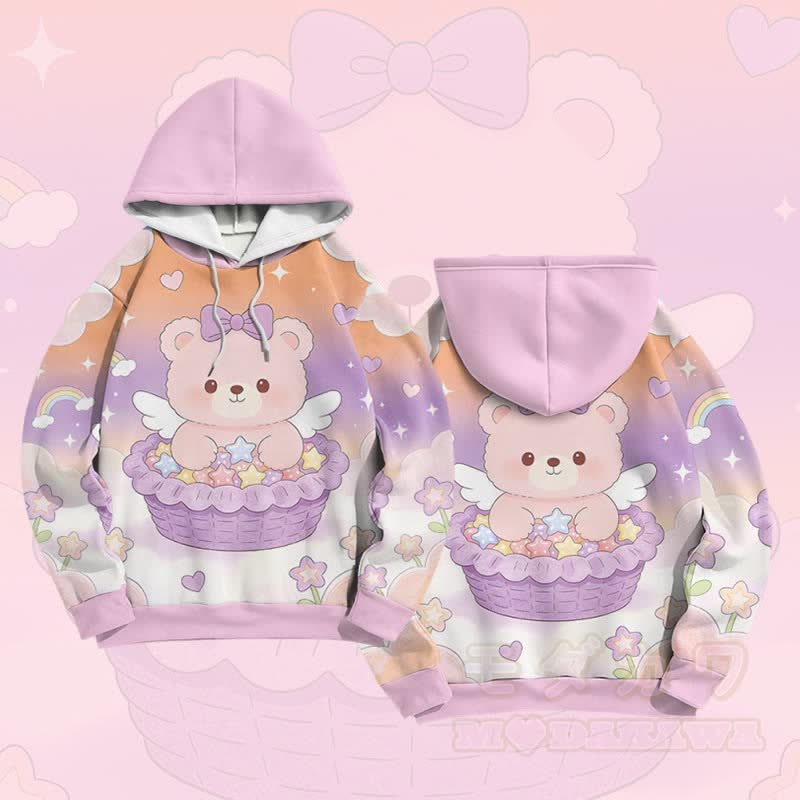 Modakawa Farben Block Pullover Hoodie mit Cake Bear Grafik - Rosa - 6XL - image 3
