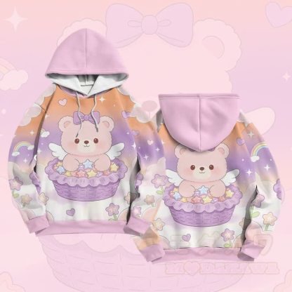 Modakawa Farben Block Pullover Hoodie mit Cake Bear Grafik - Rosa - 6XL - image 3