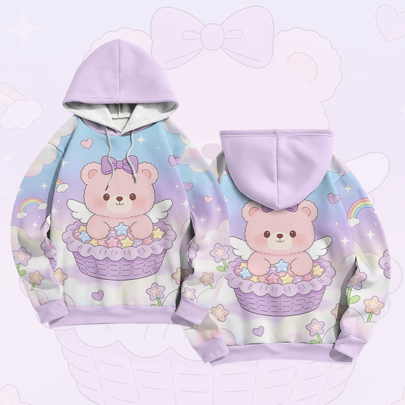 Modakawa Farben Block Pullover Hoodie mit Cake Bear Grafik - Purple - 6XL - image 2