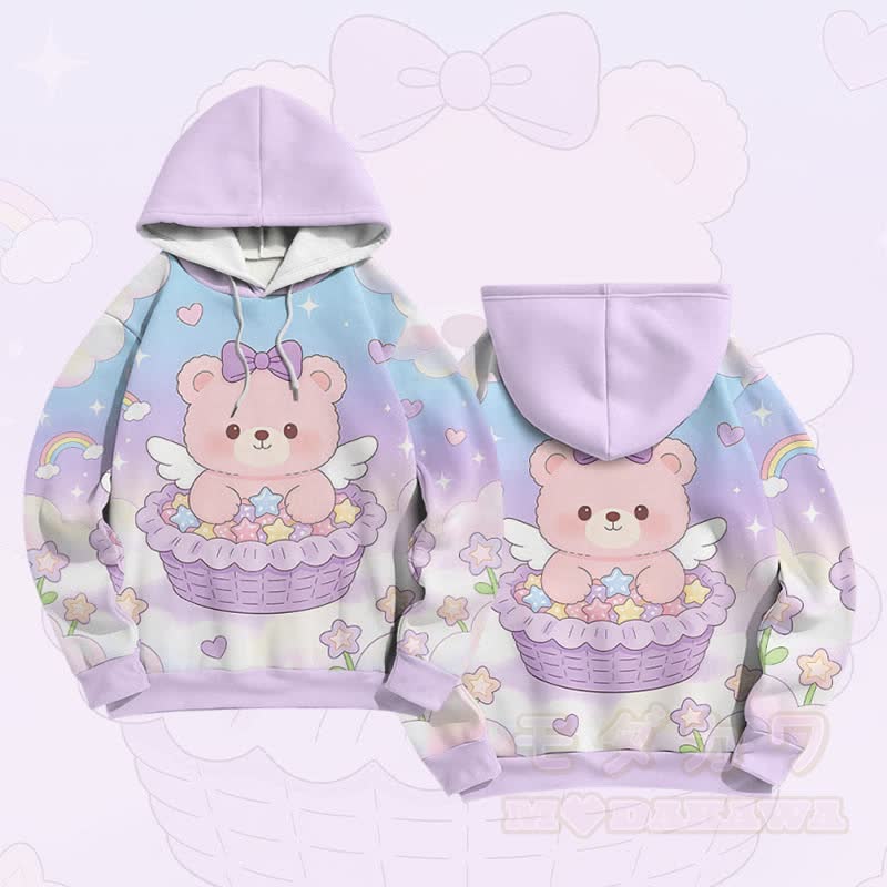Modakawa Farben Block Pullover Hoodie mit Cake Bear Grafik - Lila - 6XL - image 2