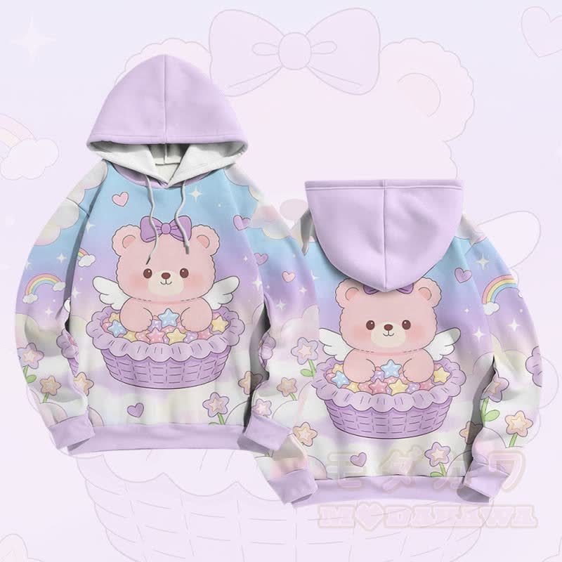 Modakawa Farben Block Pullover Hoodie mit Cake Bear Grafik - Lila - 6XL - image 2